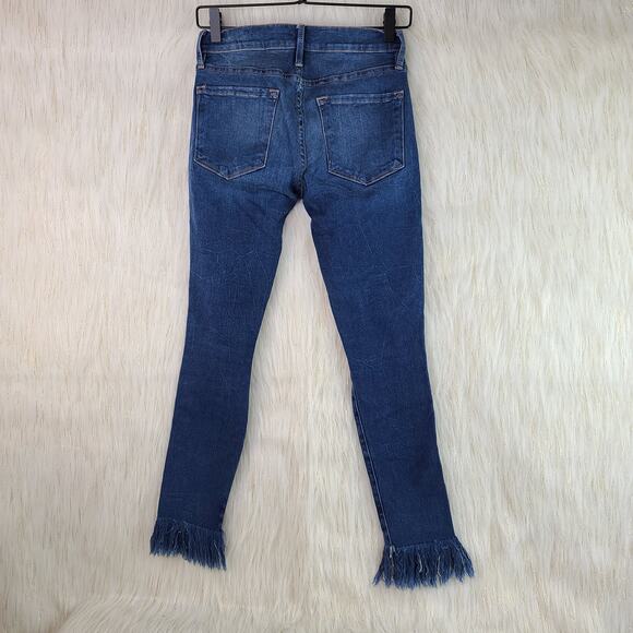 Frame Le Skinny de Jeanne Crop Cantine Stretch Raw Frayed Hem Dark Wash Size 26 - Picture 7 of 12